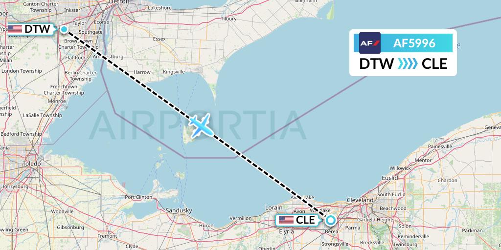 AF5996 Air France Flight Map: Detroit to Cleveland