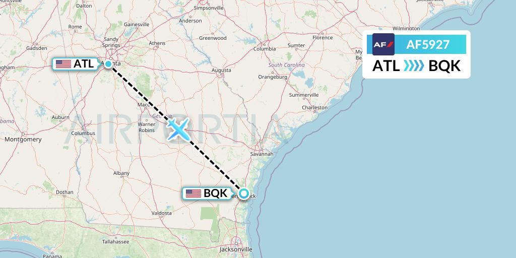 AF5927 Air France Flight Map: Atlanta to Brunswick