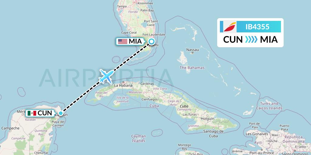 IB4355 Iberia Flight Map: Cancun to Miami