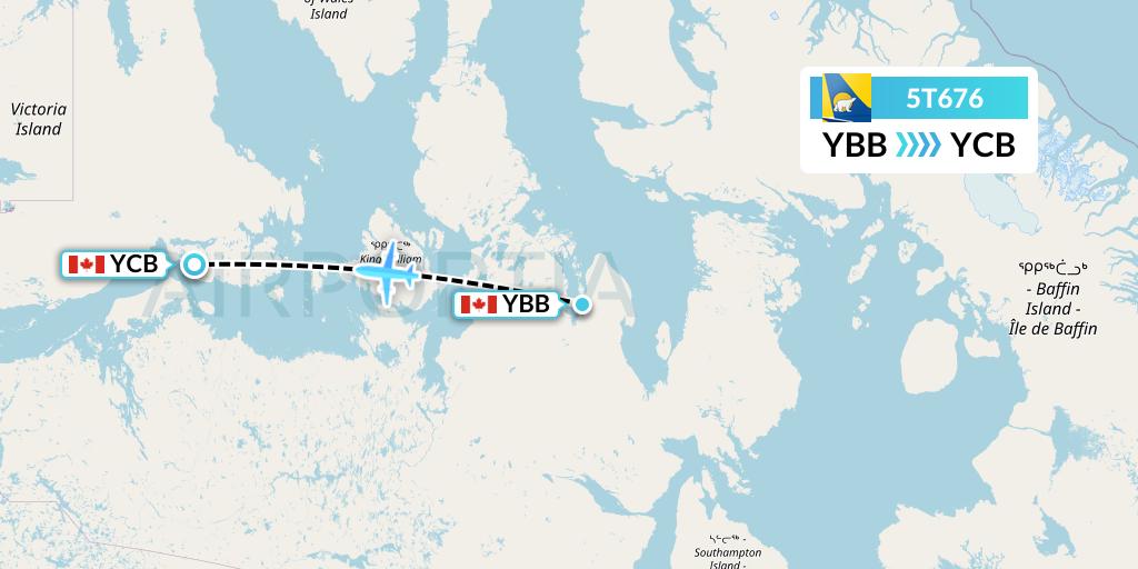 5T676 Canadian North Flight Map: Kugaaruk to Cambridge Bay