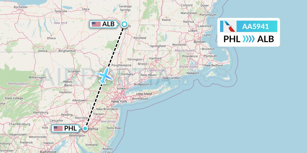 AA5941 American Airlines Flight Map: Philadelphia to Albany