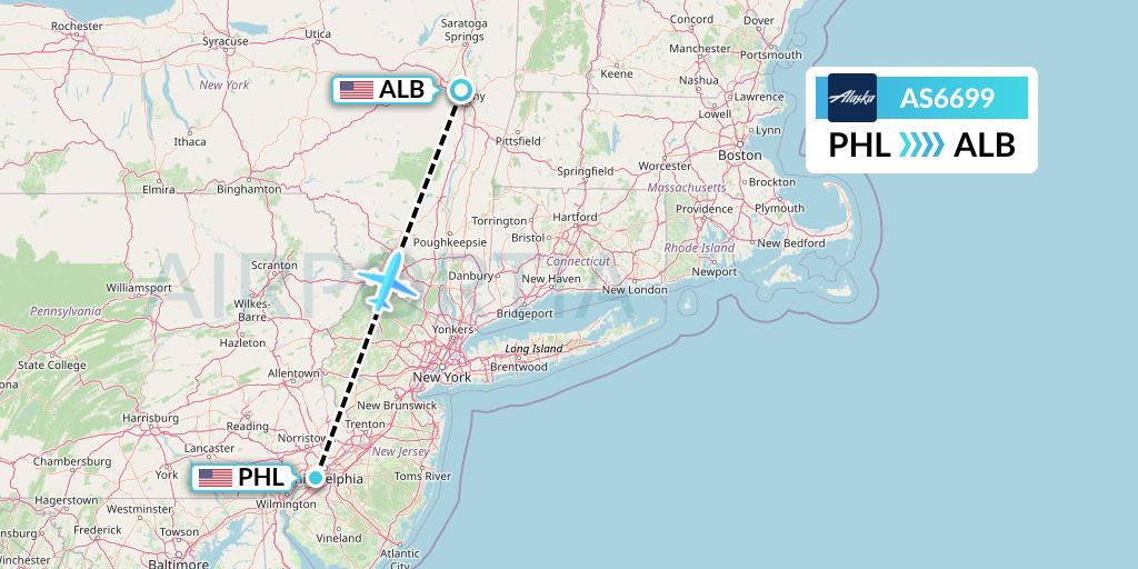 AS6699 Alaska Airlines Flight Map: Philadelphia to Albany