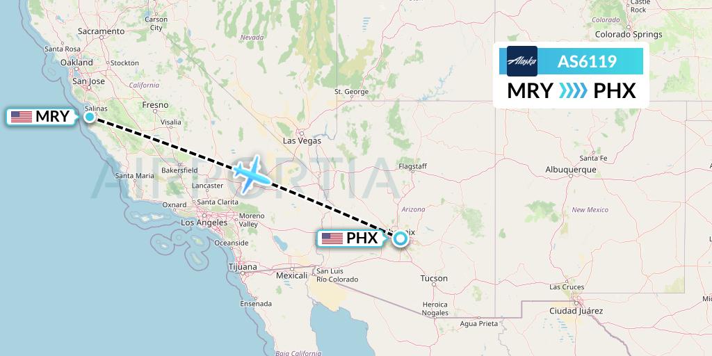 AS6119 Alaska Airlines Flight Map: Monterey to Phoenix