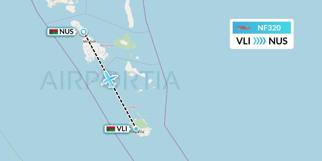 NF320 Air Vanuatu Flight Map: Port Vila to Norsup