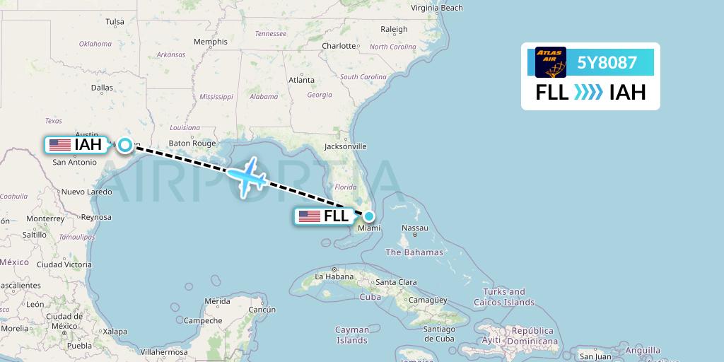 5Y8087 Atlas Air Flight Map: Fort Lauderdale to Houston