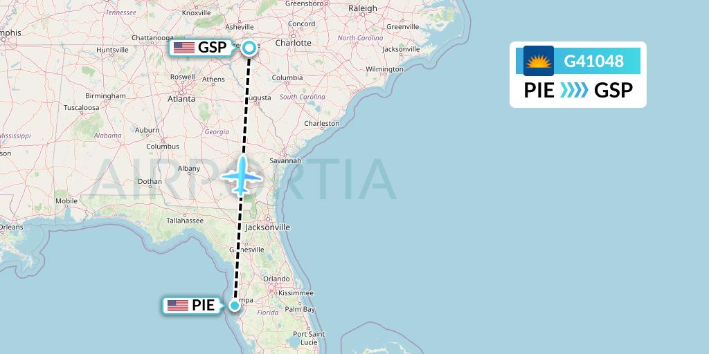 G41048 Allegiant Air Flight Map: St. Petersburg to Greenville-Spartanburg