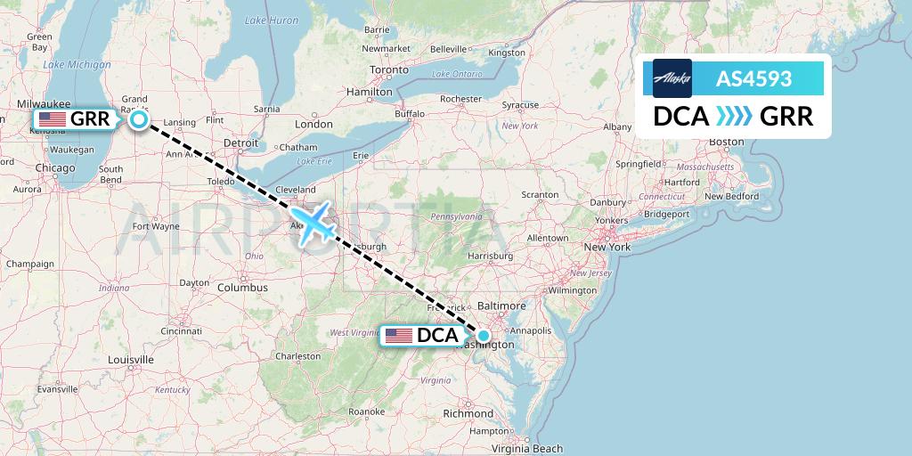 AS4593 Alaska Airlines Flight Map: Washington to Grand Rapids