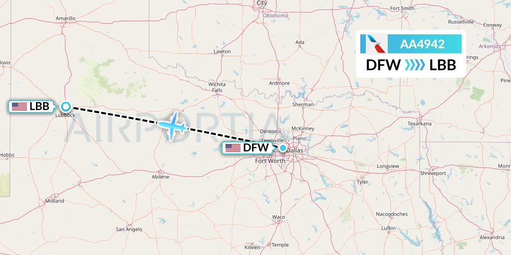 AA4942 American Airlines Flight Map: Dallas to Lubbock