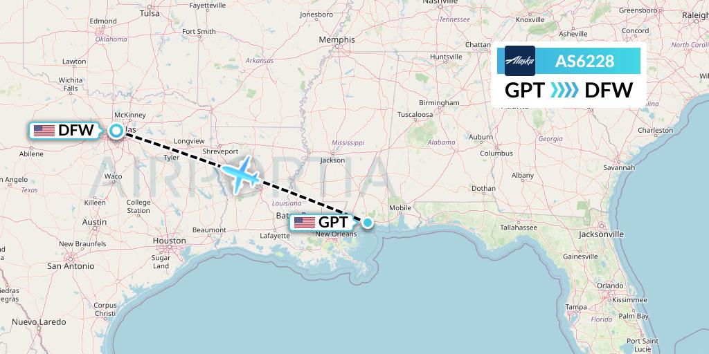 AS6228 Alaska Airlines Flight Map: Gulfport to Dallas