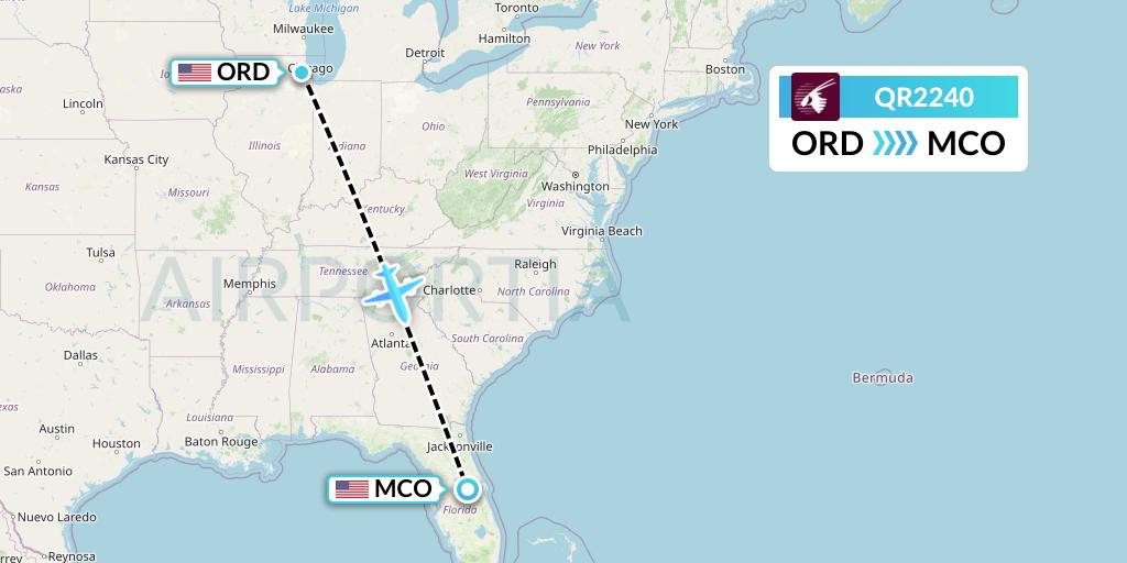 QR2240 Qatar Airways Flight Map: Chicago to Orlando