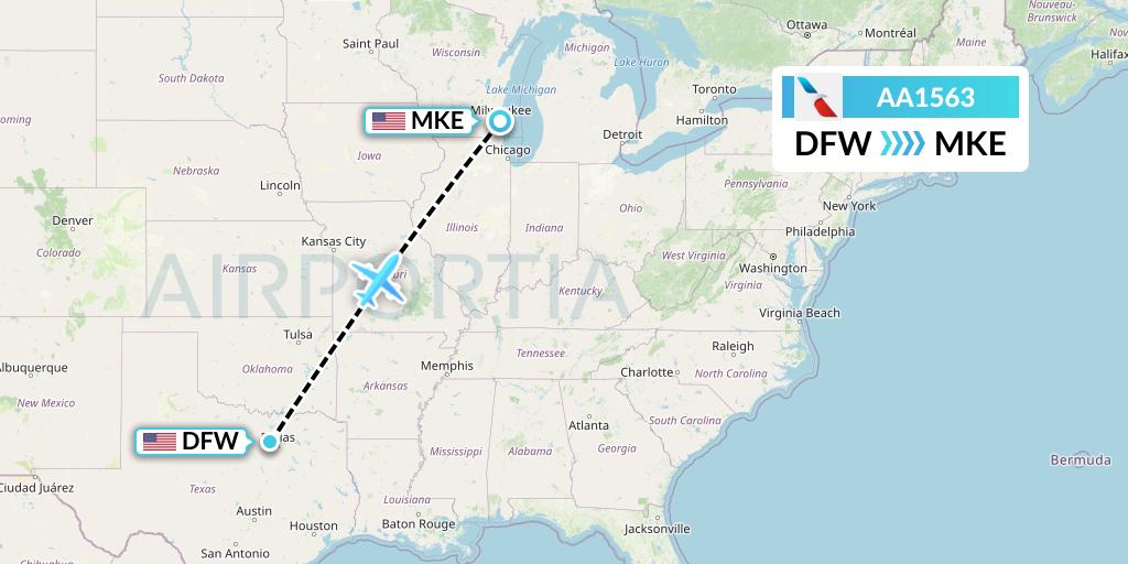 AA1563 American Airlines Flight Map: Dallas to Milwaukee