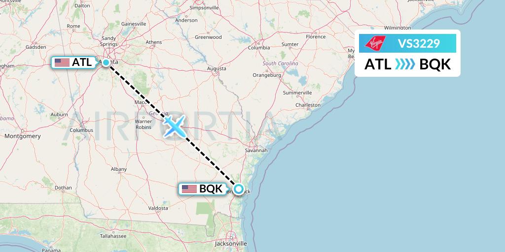 VS3229 Virgin Atlantic Airways Flight Map: Atlanta to Brunswick
