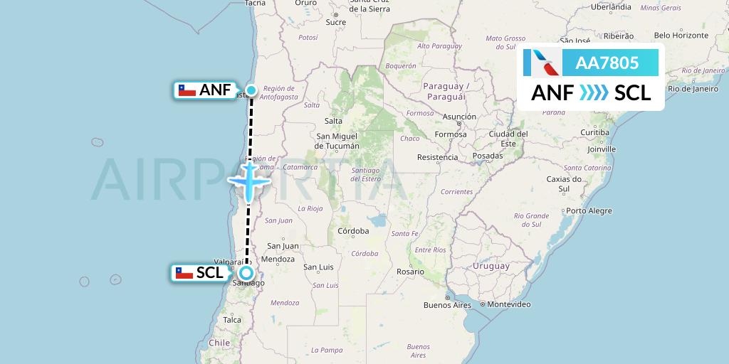 AA7805 American Airlines Flight Map: Antofagasta to Santiago