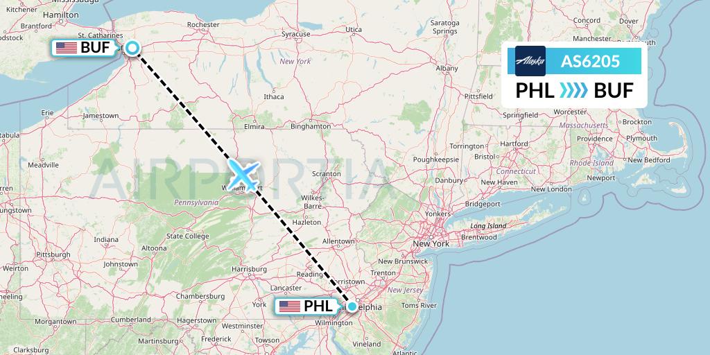 AS6205 Alaska Airlines Flight Map: Philadelphia to Buffalo
