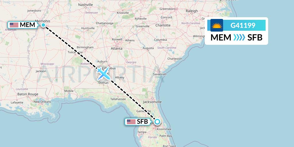 G41199 Allegiant Air Flight Map: Memphis to Orlando