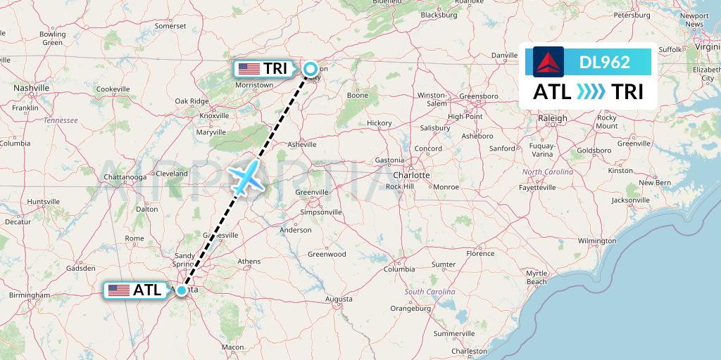 DL962 Delta Air Lines Flight Map: Atlanta to Blountville
