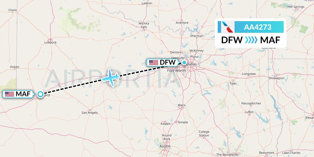 AA4273 American Airlines Flight Map: Dallas to Midland