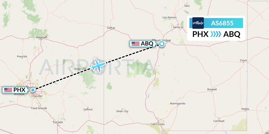 AS6855 Alaska Airlines Flight Map: Phoenix to Albuquerque