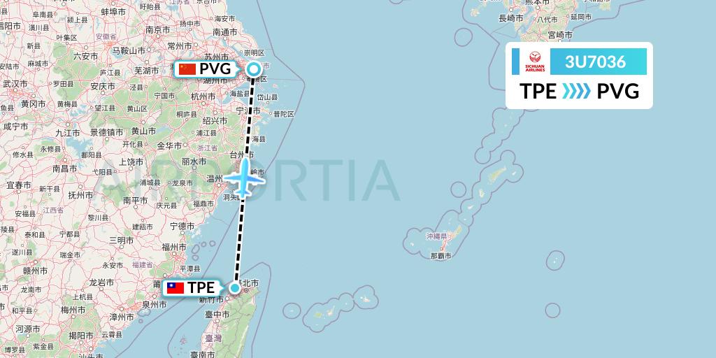 3U7036 Sichuan Airlines Flight Map: Taipei to Shanghai