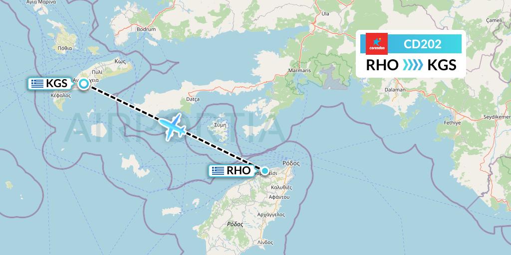 CD202 Dutch Corendon Airlines Flight Map: Rhodes to Kos