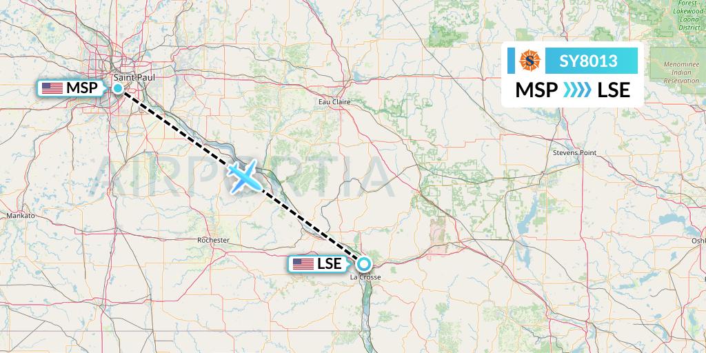SY8013 Sun Country Airlines Flight Map: Minneapolis to La Crosse