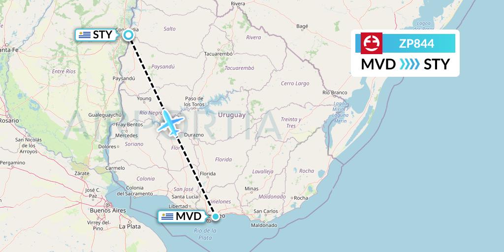 ZP844 Paranair Flight Map: Montevideo to Salto