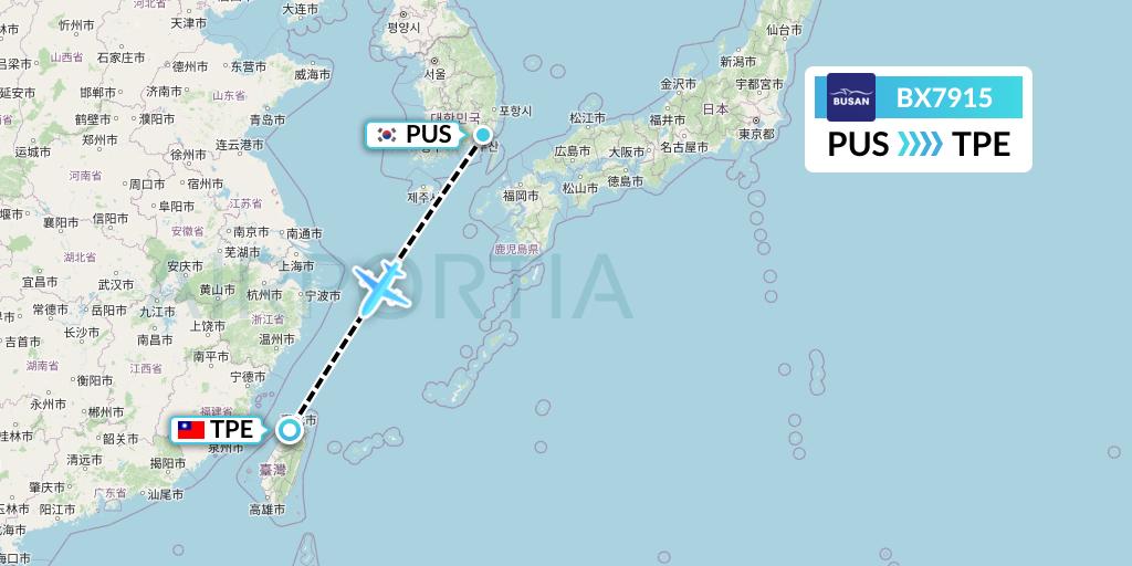 BX7915 Air Busan Flight Map: Busan to Taipei