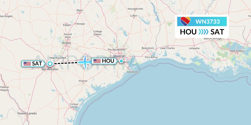 WN3733 Southwest Airlines Flight Map: Houston to San Antonio