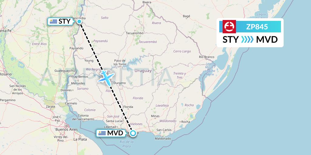 ZP845 Paranair Flight Map: Salto to Montevideo