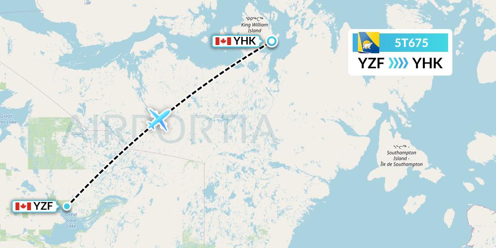 5T675 Canadian North Flight Map: Yellowknife to Gjoa Haven