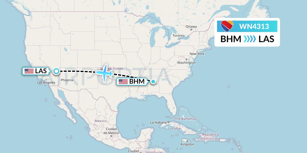 WN4313 Southwest Airlines Flight Map: Birmingham to Las Vegas
