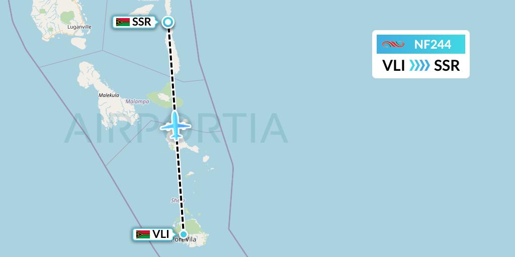 NF244 Air Vanuatu Flight Map: Port Vila to Pentecost Island