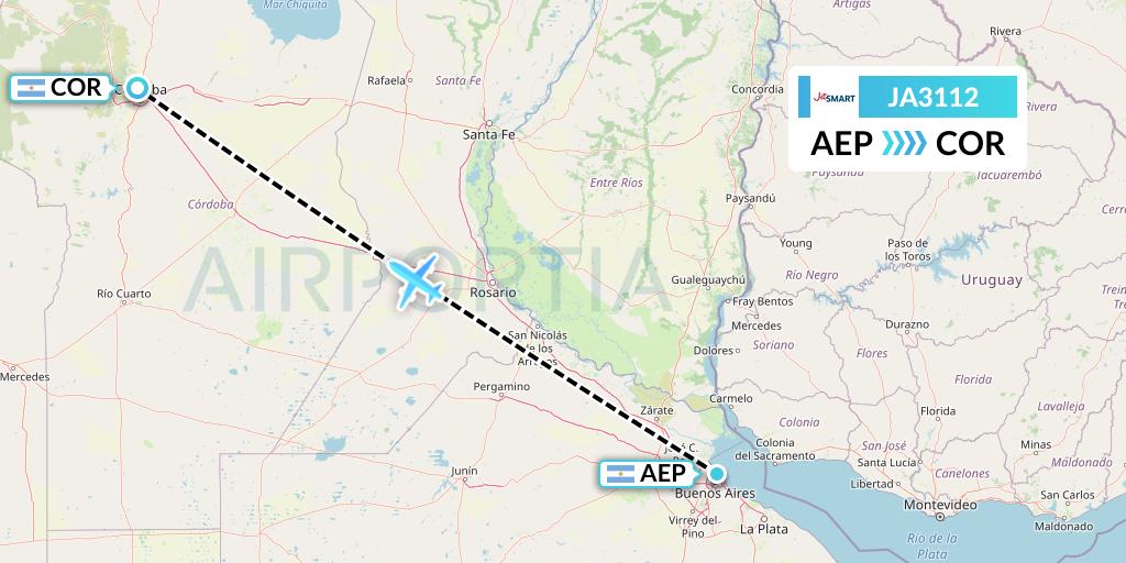 JA3112 JetSMART Flight Map: Buenos Aires to Cordoba