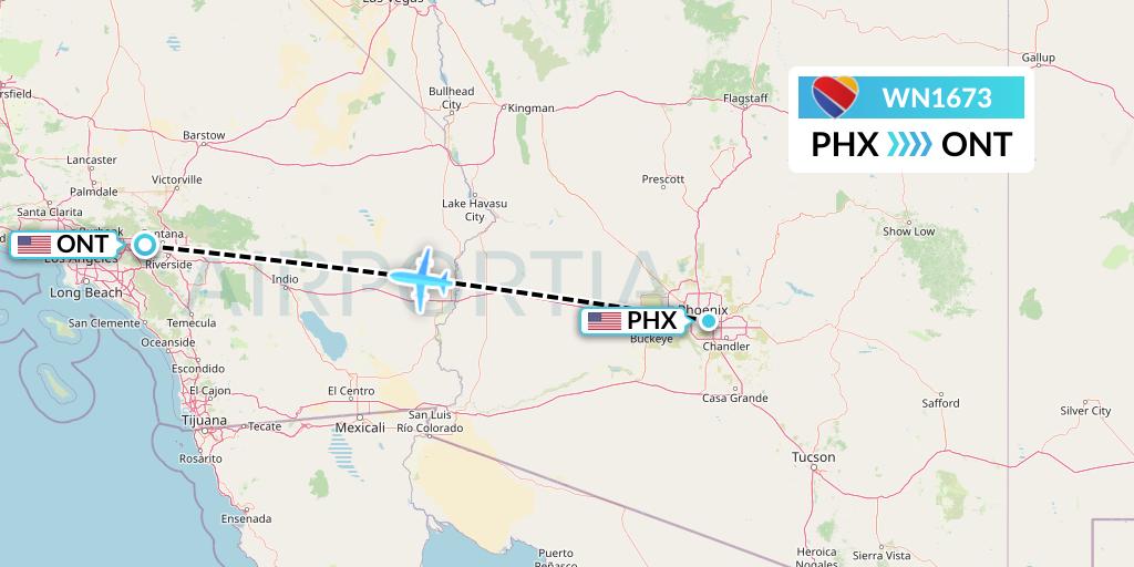 WN1673 Southwest Airlines Flight Map: Phoenix to Ontario