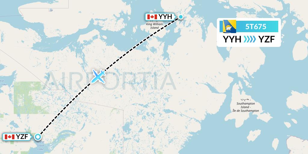 5T675 Canadian North Flight Map: Taloyoak to Yellowknife