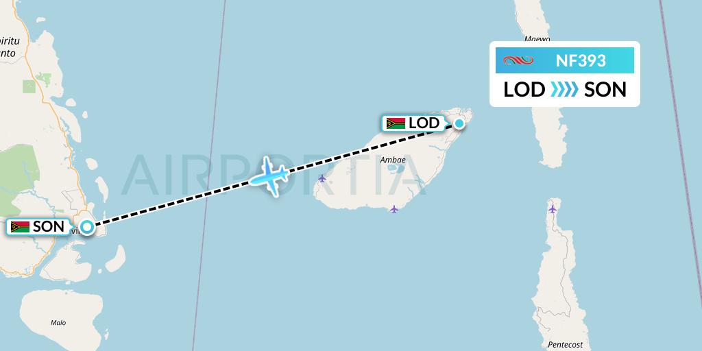 NF393 Air Vanuatu Flight Map: Longana to Luganville