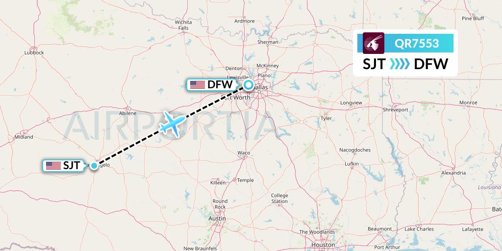 QR7553 Qatar Airways Flight Map: San Angelo to Dallas