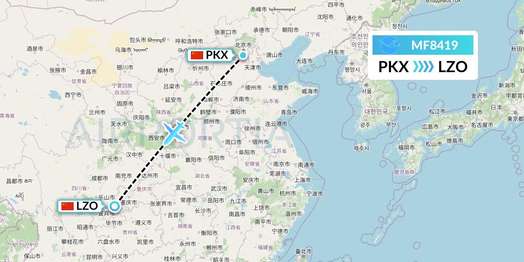 MF8419 Xiamen Airlines Flight Map: Beijing to Luzhou