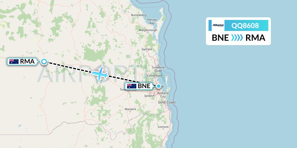 QQ8608 Alliance Airlines Flight Map: Brisbane to Roma