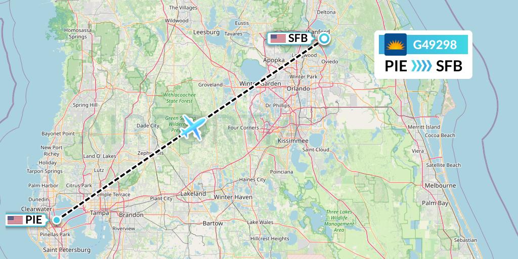 G49298 Allegiant Air Flight Map: St. Petersburg to Orlando
