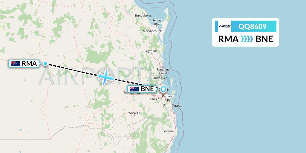 QQ8609 Alliance Airlines Flight Map: Roma to Brisbane