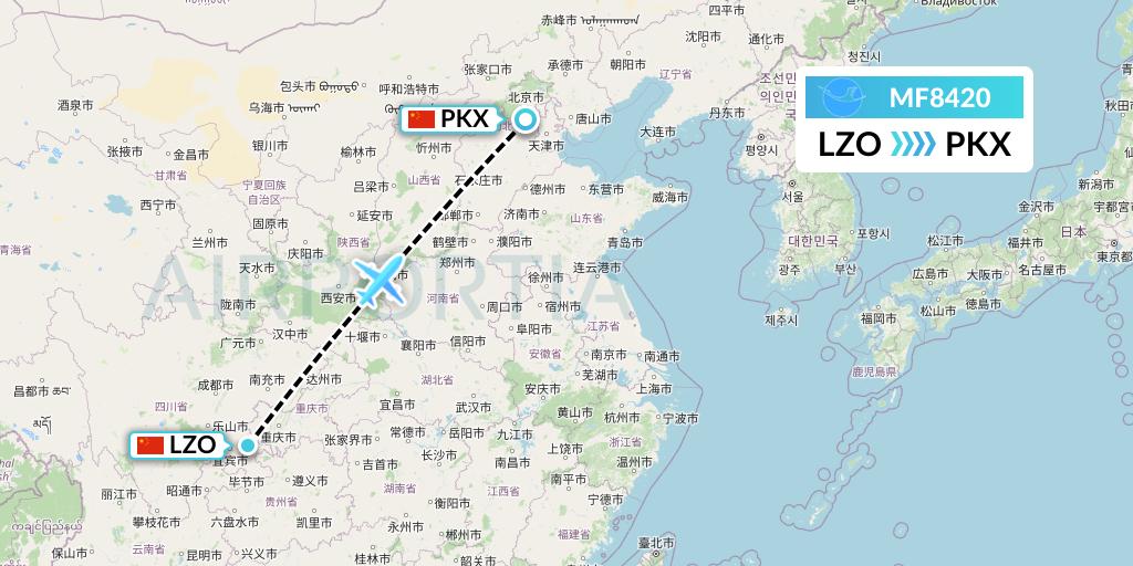 MF8420 Xiamen Airlines Flight Map: Luzhou to Beijing