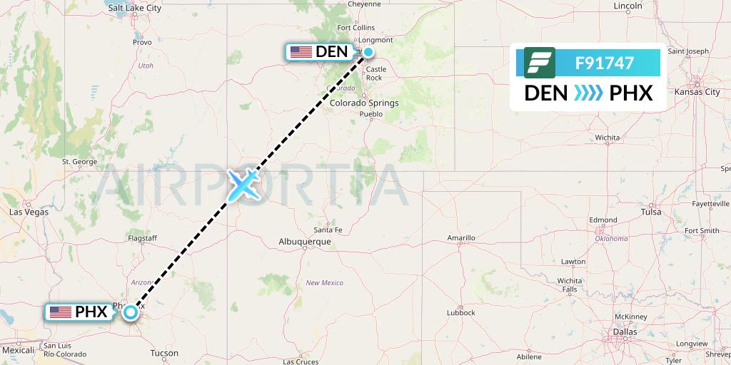 F91747 Frontier Airlines Flight Map: Denver to Phoenix
