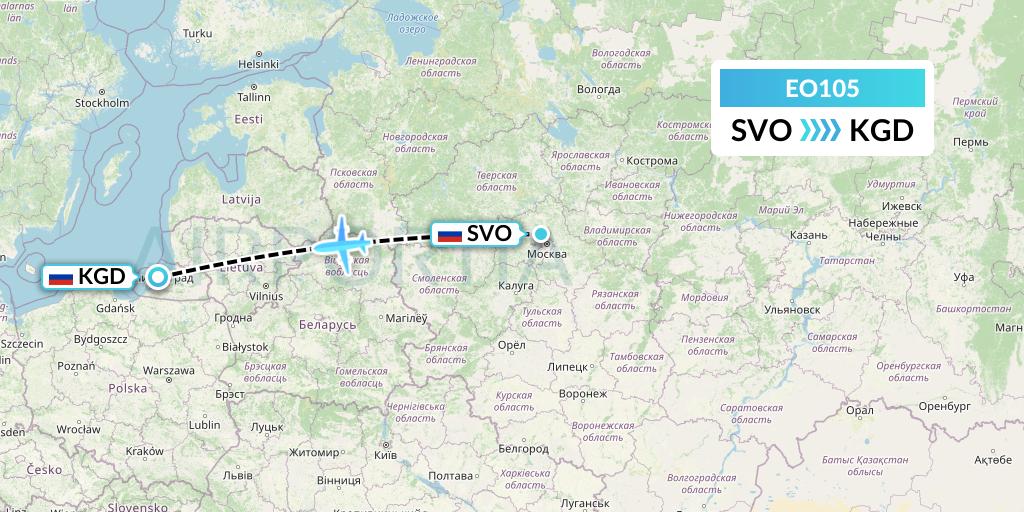 EO105 Pegas Fly Flight Map: Moscow to Kaliningrad