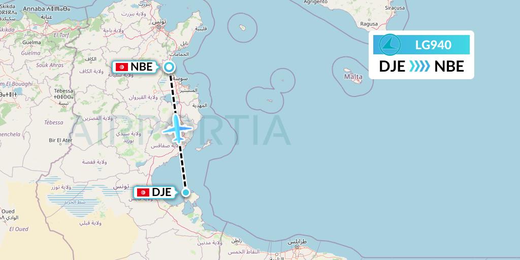 LG940 Luxair Flight Map: Djerba to Enfidha
