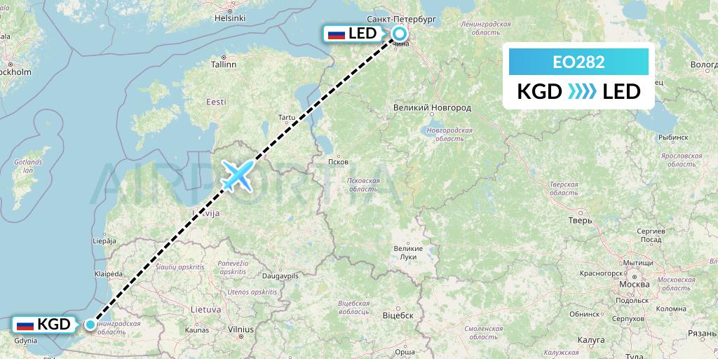 EO282 Pegas Fly Flight Map: Kaliningrad to St. Petersburg