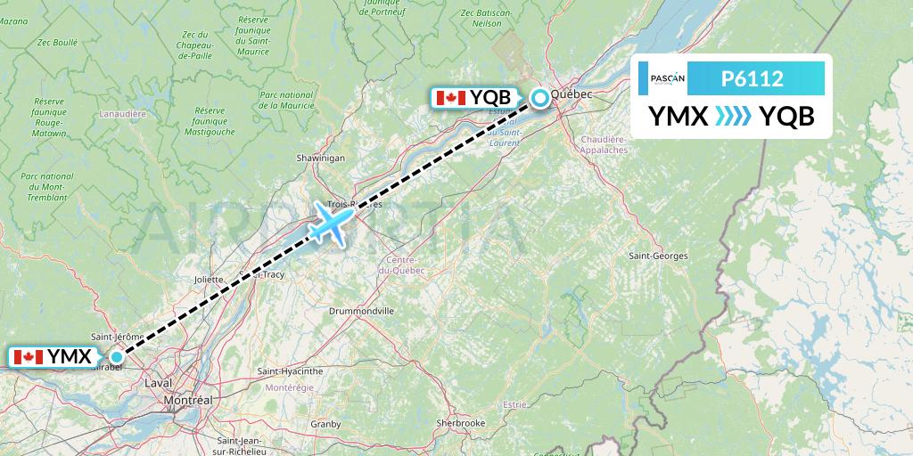P6112 Pascan Aviation Flight Map: Montreal to Quebec