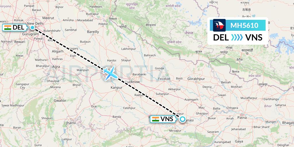 MH5610 Malaysia Airlines Flight Map: Delhi to Varanasi