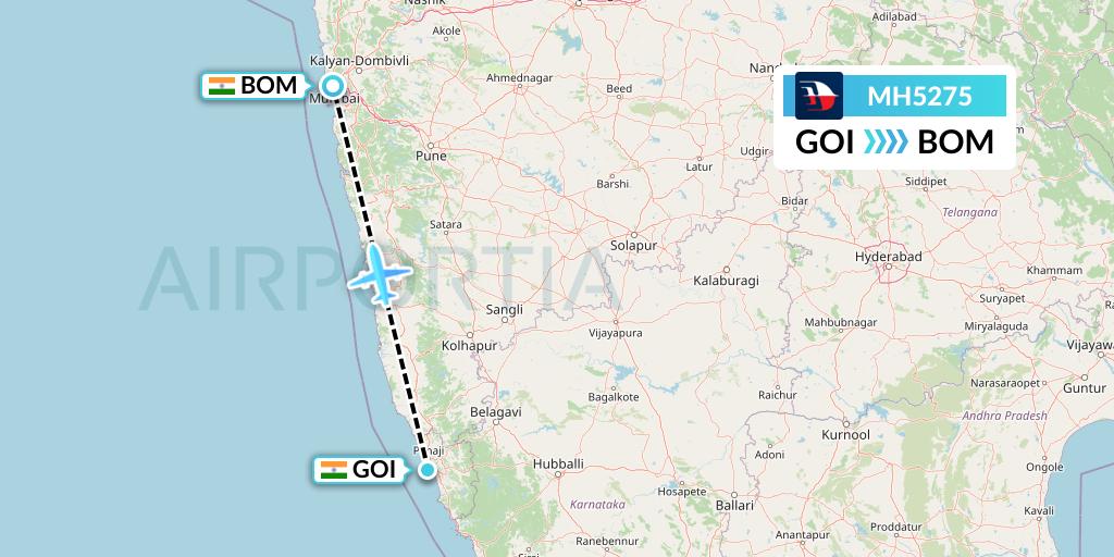 MH5275 Malaysia Airlines Flight Map: Goa to Mumbai