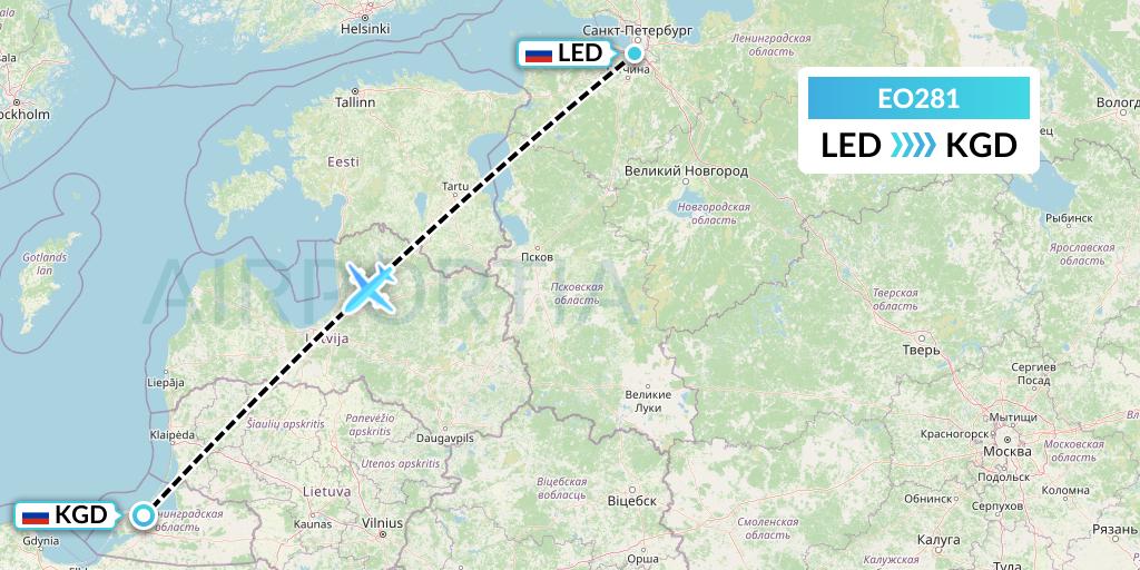 EO281 Pegas Fly Flight Map: St. Petersburg to Kaliningrad